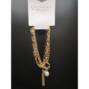 New! Laundry By Shelli Segal Gold Tone 3 Chain Layering Bracelet Set Faux Pearl